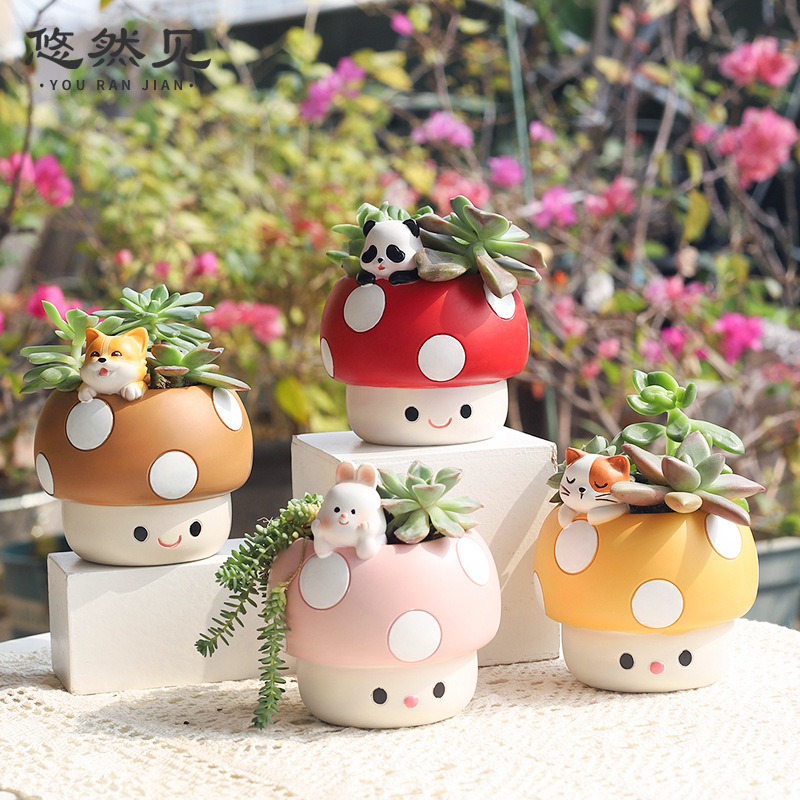Bonsai Garden Youtube - 만화 귀여운 버섯 다육식물 화분, 책상